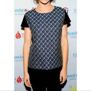 Maje Dada Jacquard & Silk Top with Capped Sleeves